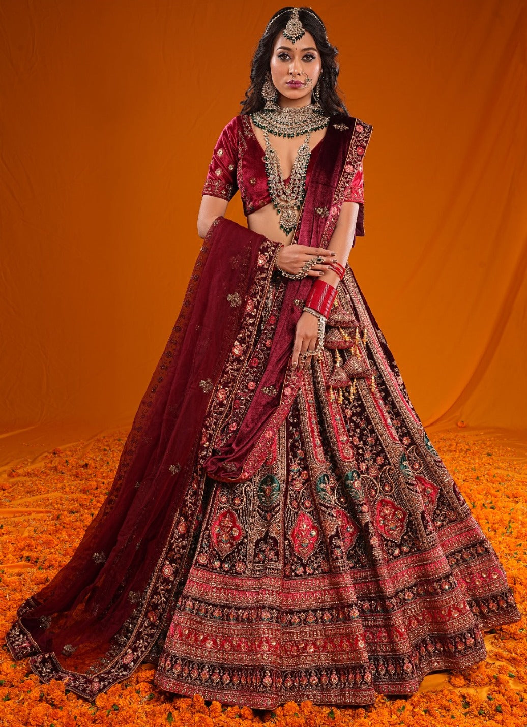 New Semi Stitiched Velvet Bridal Lehenga Choli – Sudarshansarees