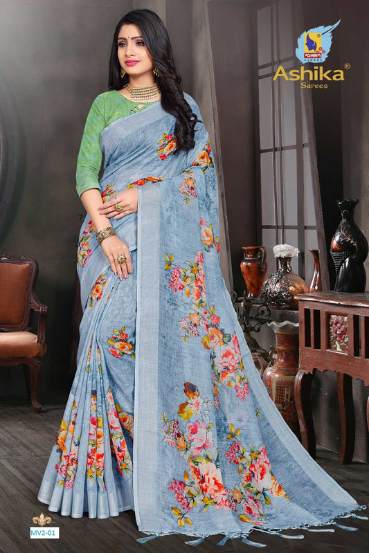 linen Saree With Digital Print