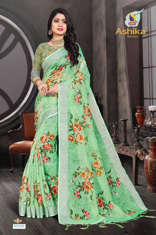 linen Saree With Digital Print