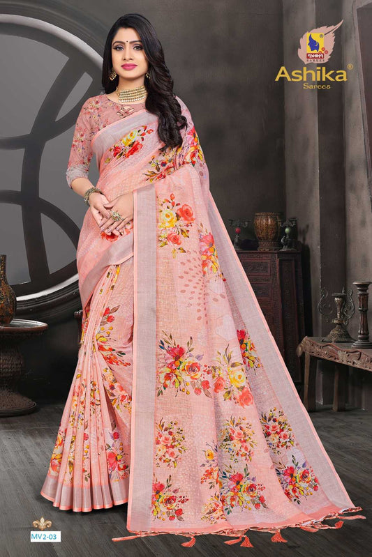 linen Saree With Digital Print