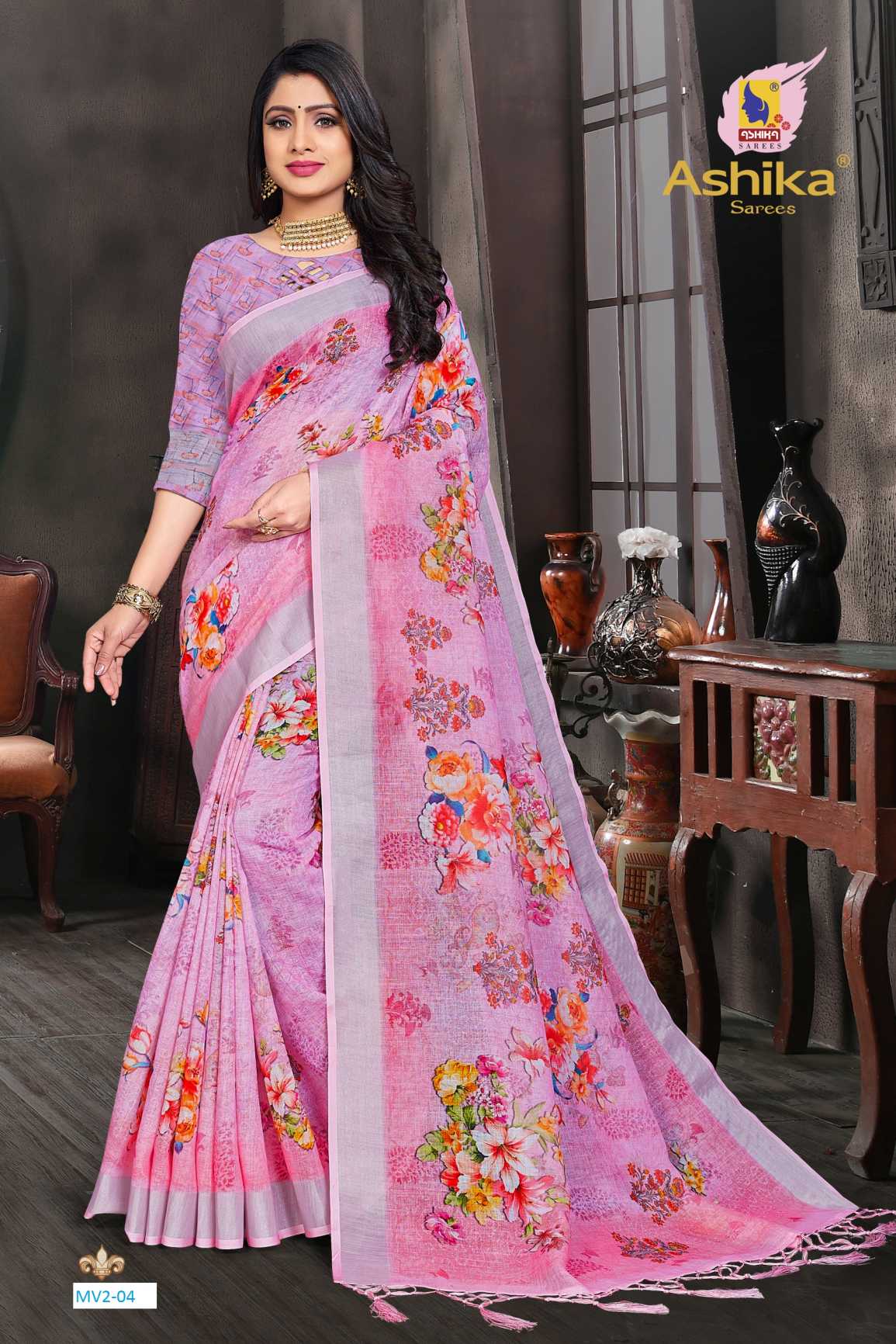 linen Saree With Digital Print