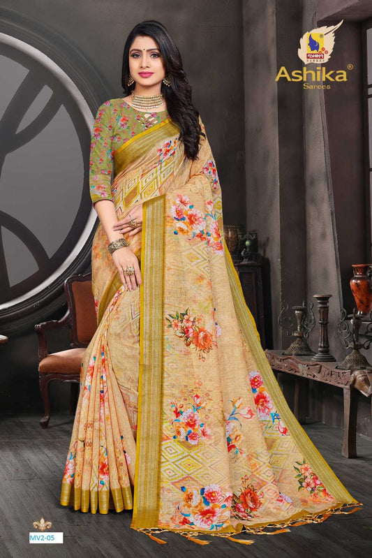 linen Saree With Digital Print