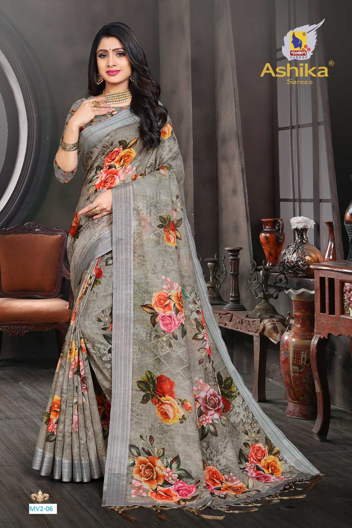 linen Saree With Digital Print