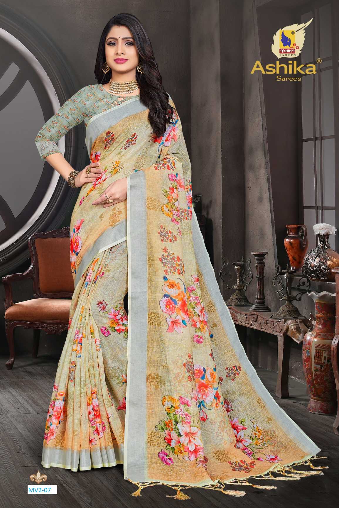 linen Saree With Digital Print