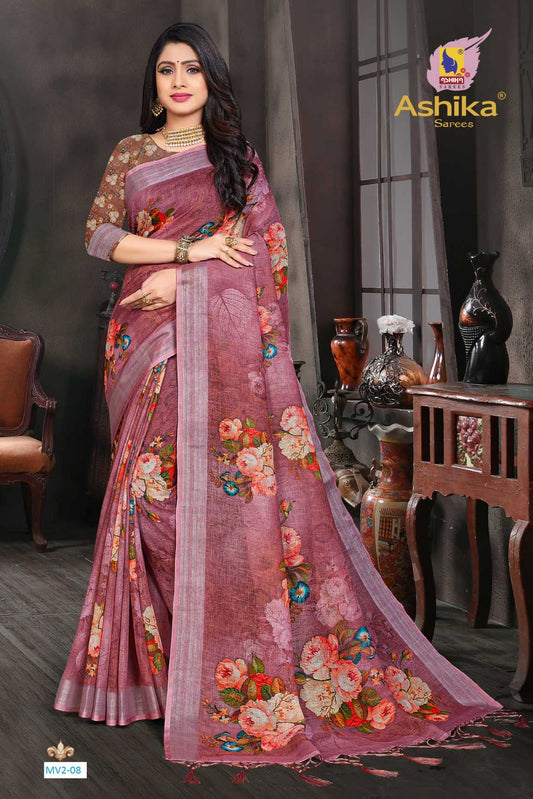 linen Saree With Digital Print