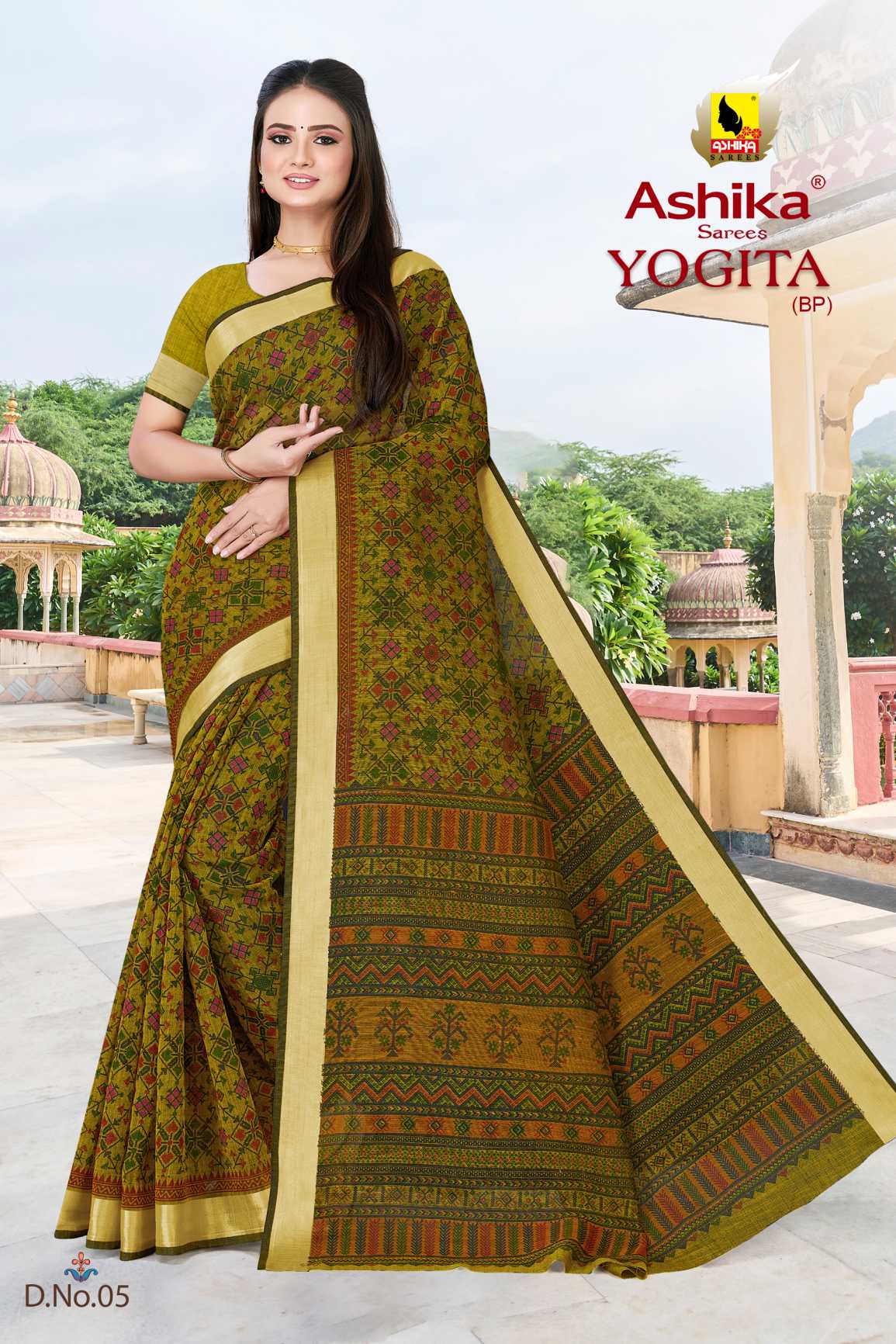 LINEN SAREE WITH PRINT AND ZARI BORDER