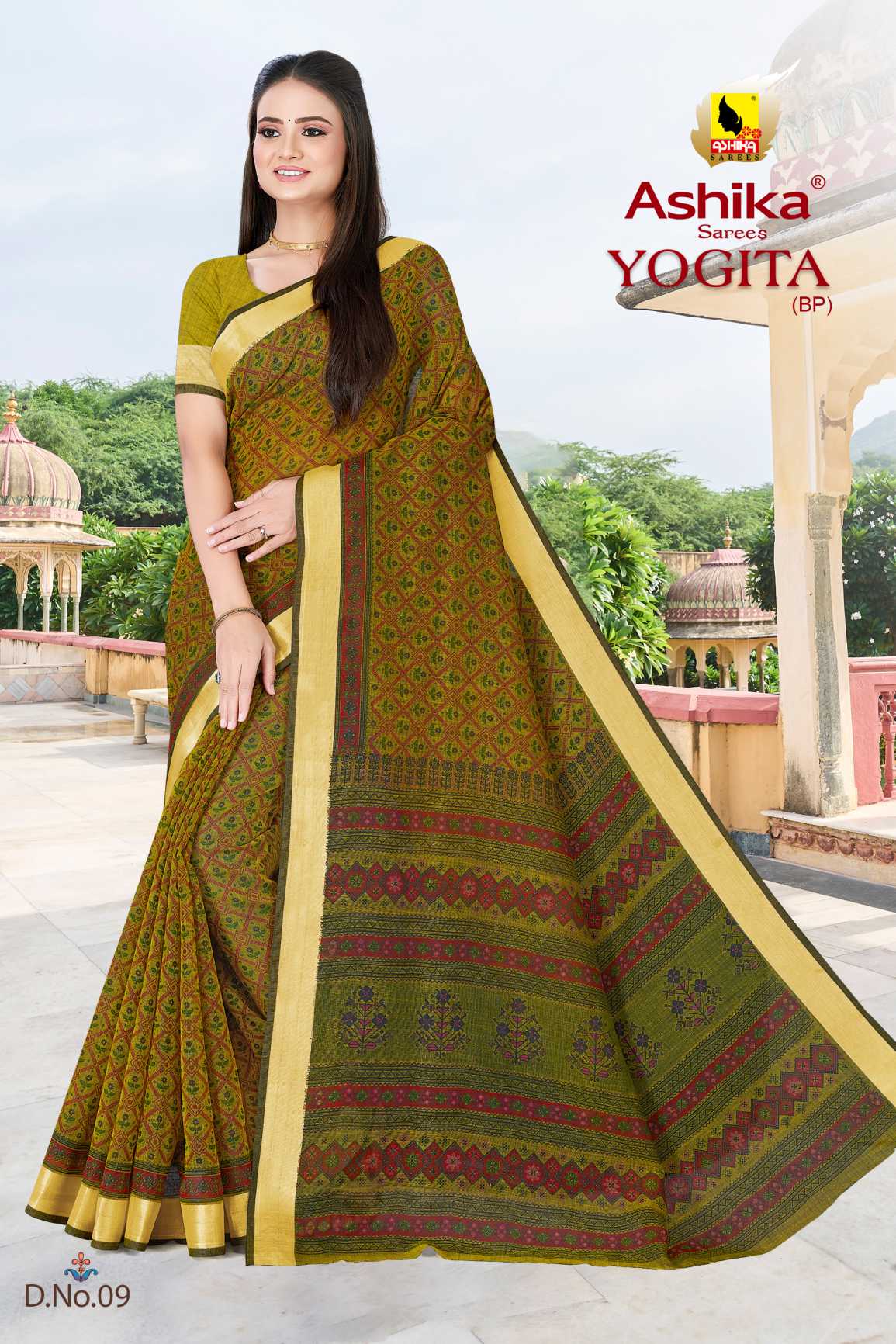 LINEN SAREE WITH PRINT AND ZARI BORDER