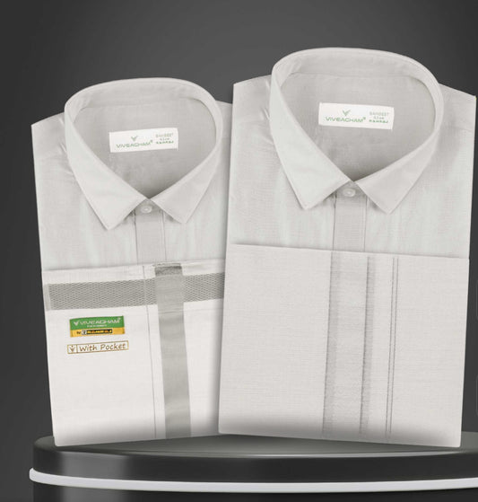 Tissue Shirt And Tissue Dhoti ( Half Sleeve )