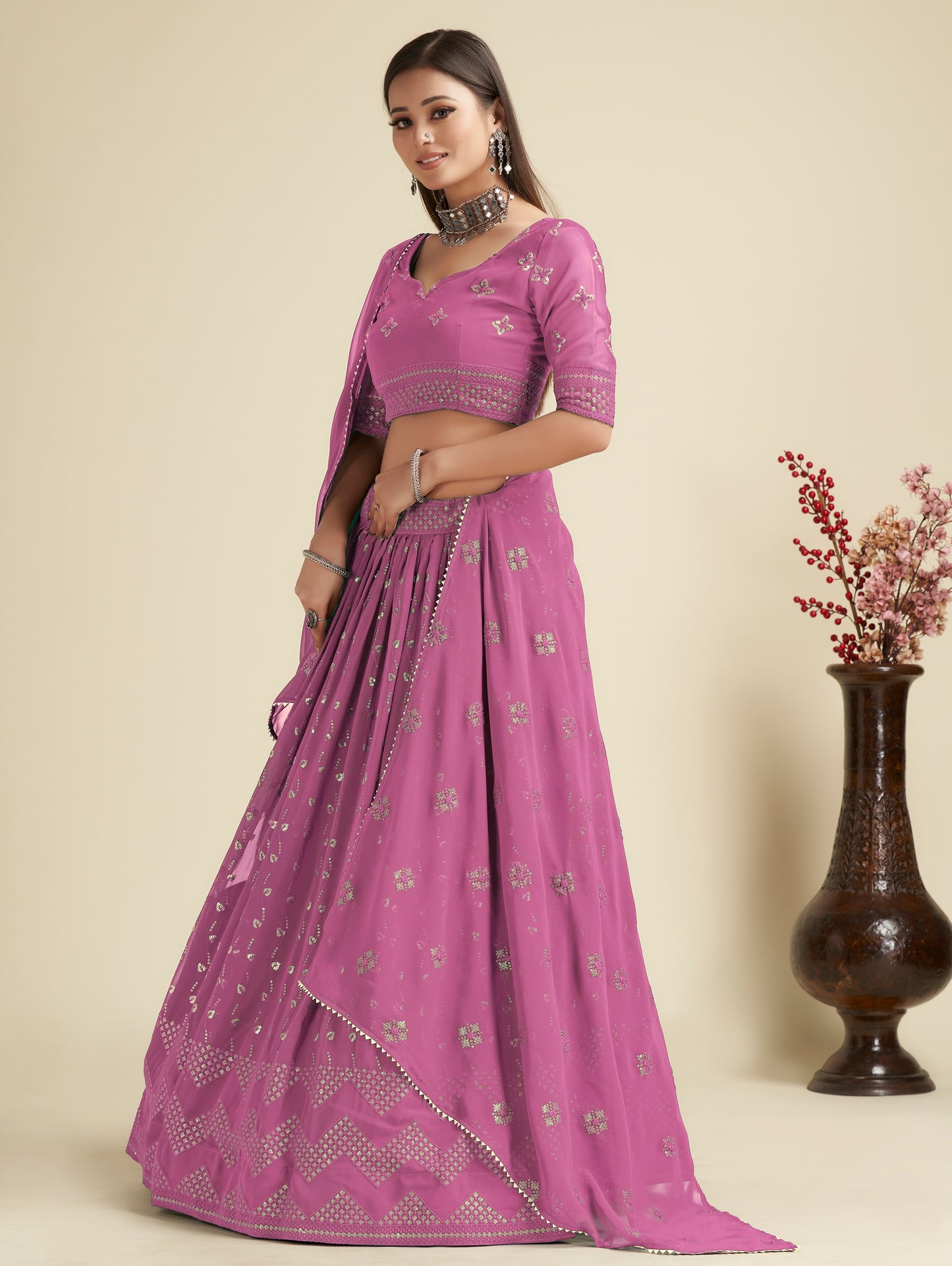 New Semi Stitiched Georgette Lehenga Choli