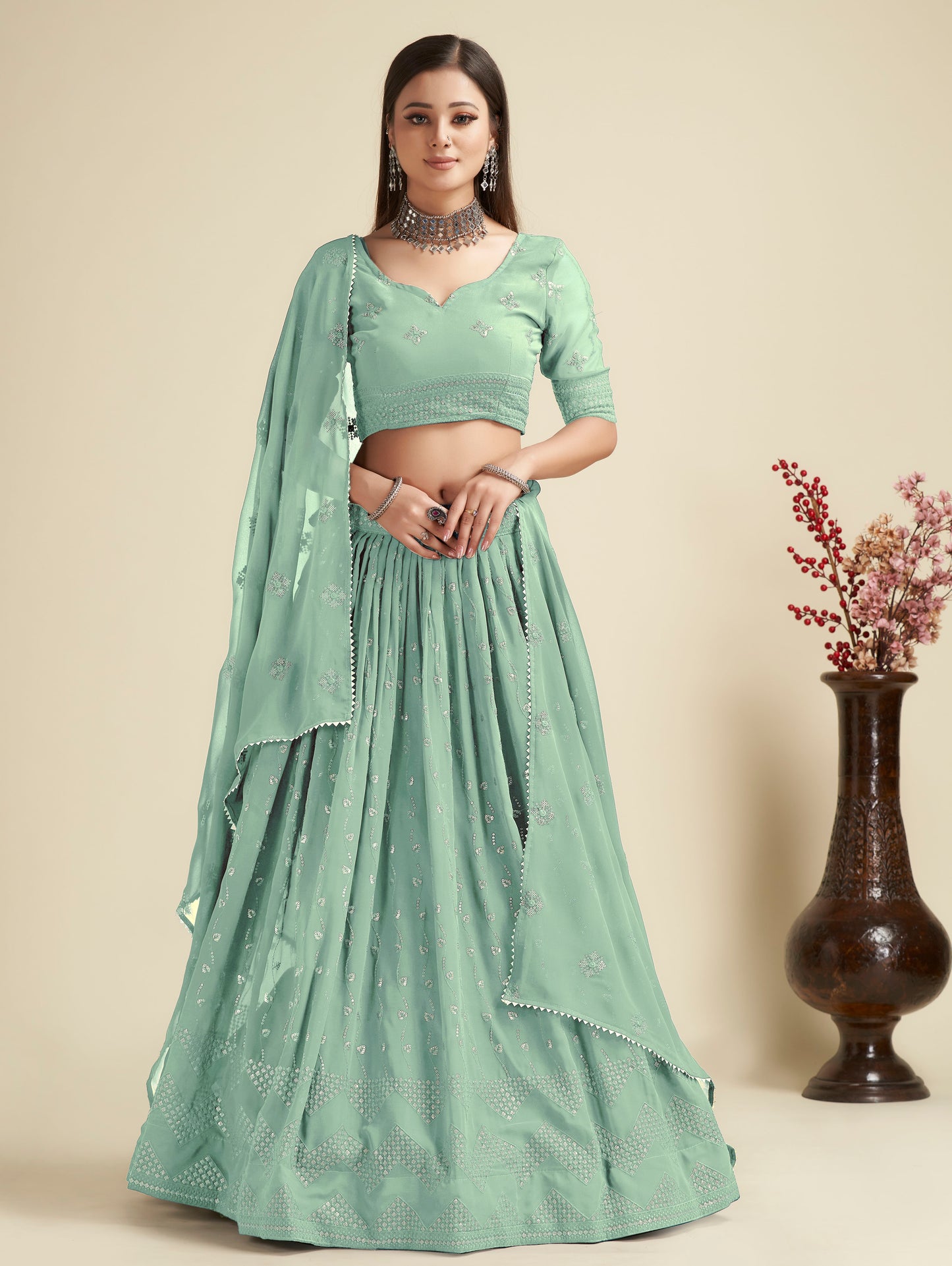 New Semi Stitiched Georgette Lehenga Choli