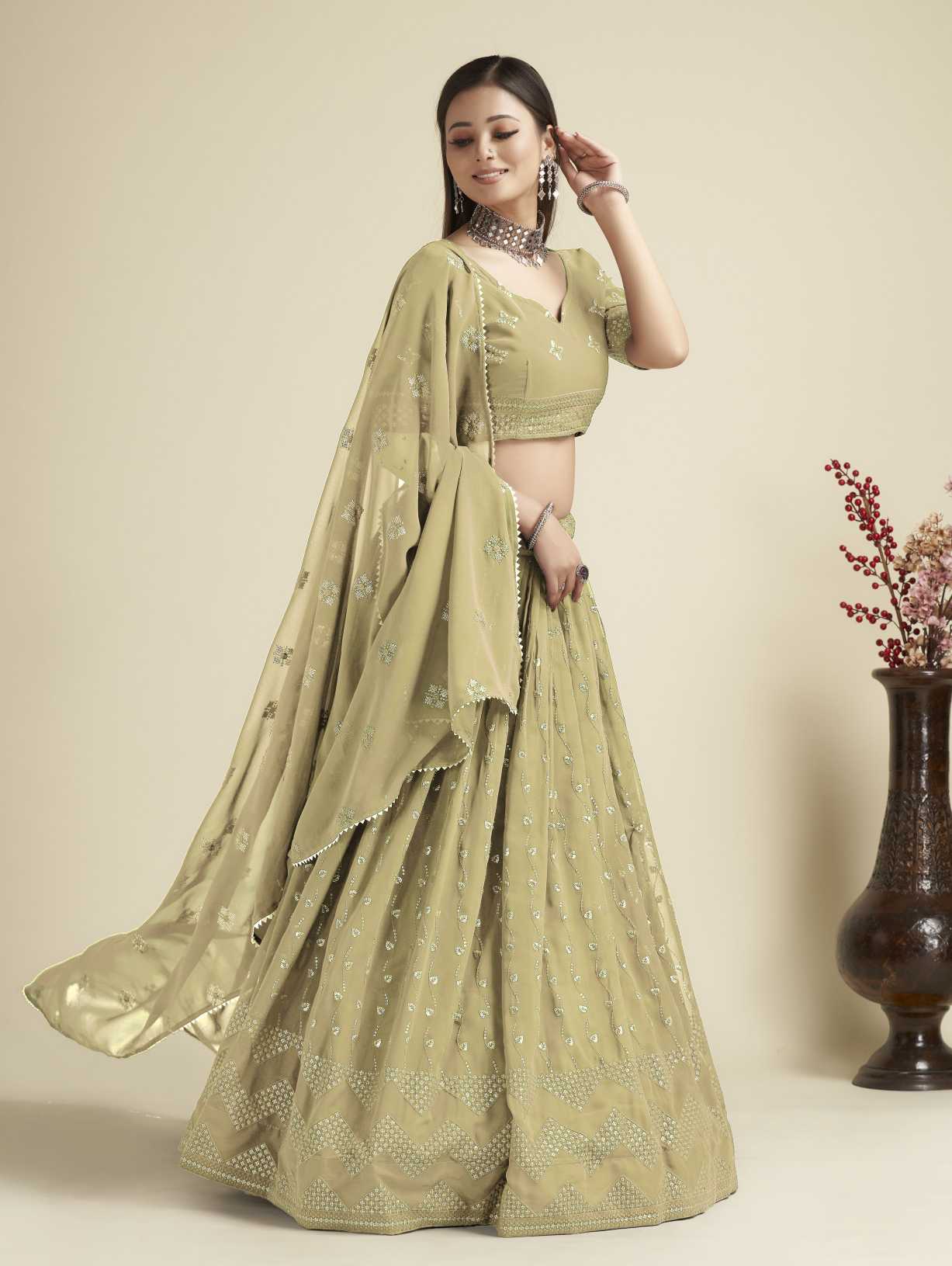 New Semi Stitiched Georgette Lehenga Choli