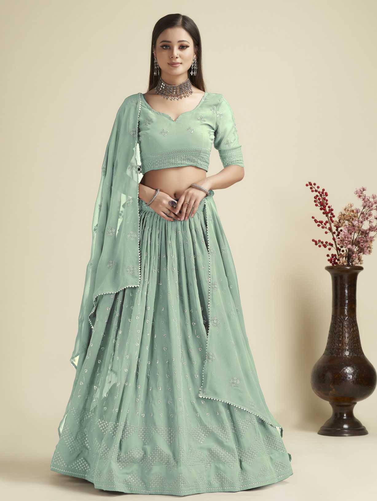 New Semi Stitiched Georgette Lehenga Choli