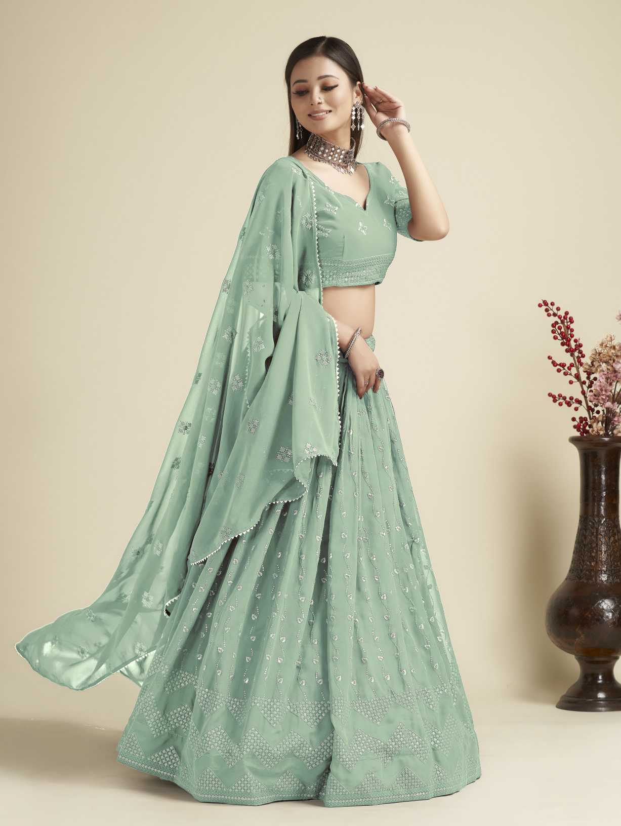 New Semi Stitiched Georgette Lehenga Choli