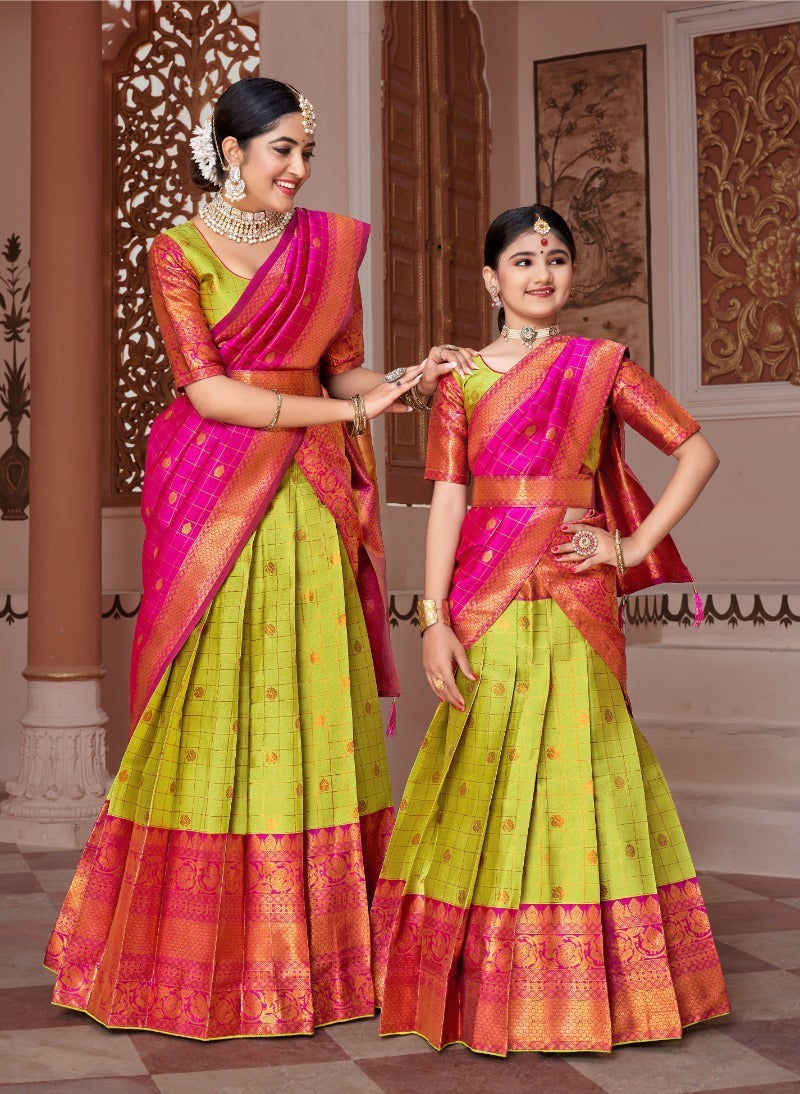 ReadyMade Art Silk Lehenga With Silk Duppatta ( Mother and Daughter )