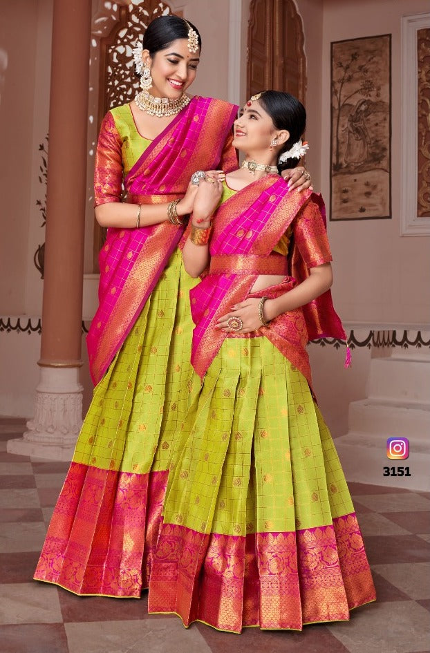 ReadyMade Art Silk Lehenga With Silk Duppatta ( Mother and Daughter )