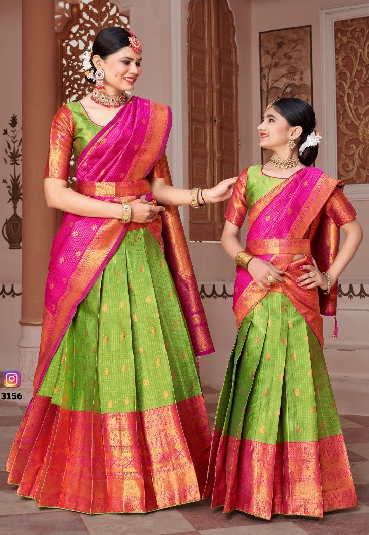 ReadyMade Art Silk Lehenga With Silk Duppatta ( Mother and Daughter )