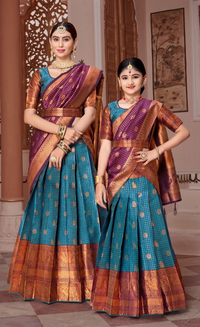 ReadyMade Art Silk Lehenga With Silk Duppatta ( Mother and Daughter )