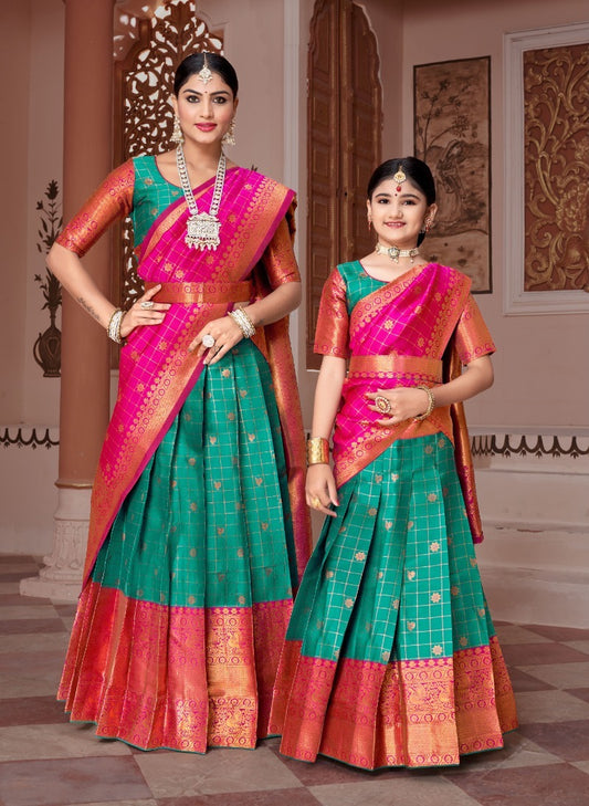 ReadyMade Art Silk Lehenga With Silk Duppatta ( Mother and Daughter )