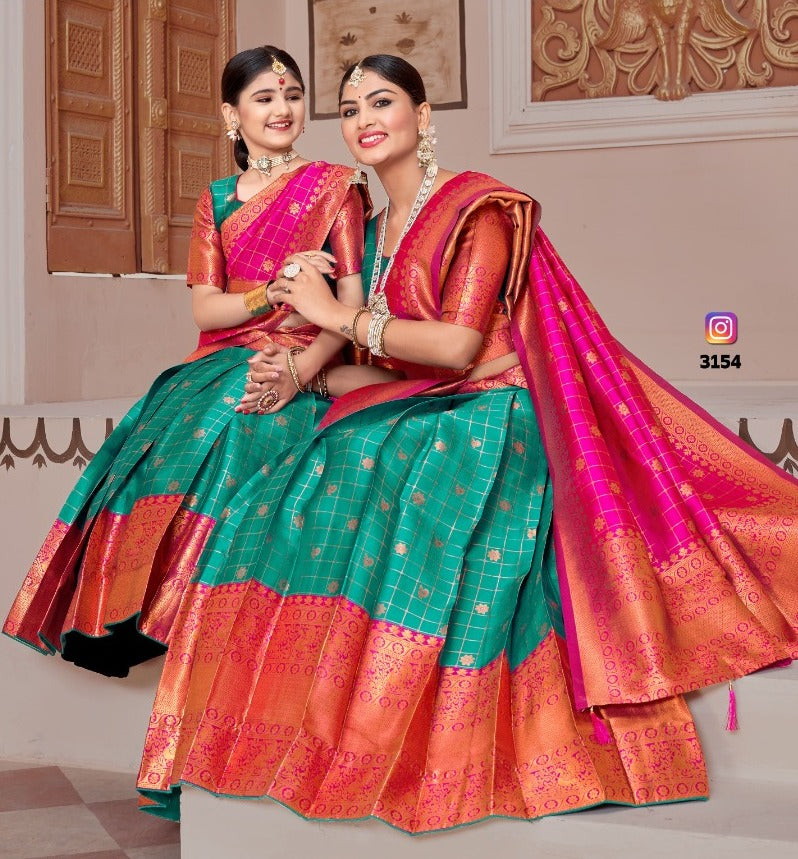 ReadyMade Art Silk Lehenga With Silk Duppatta ( Mother and Daughter )