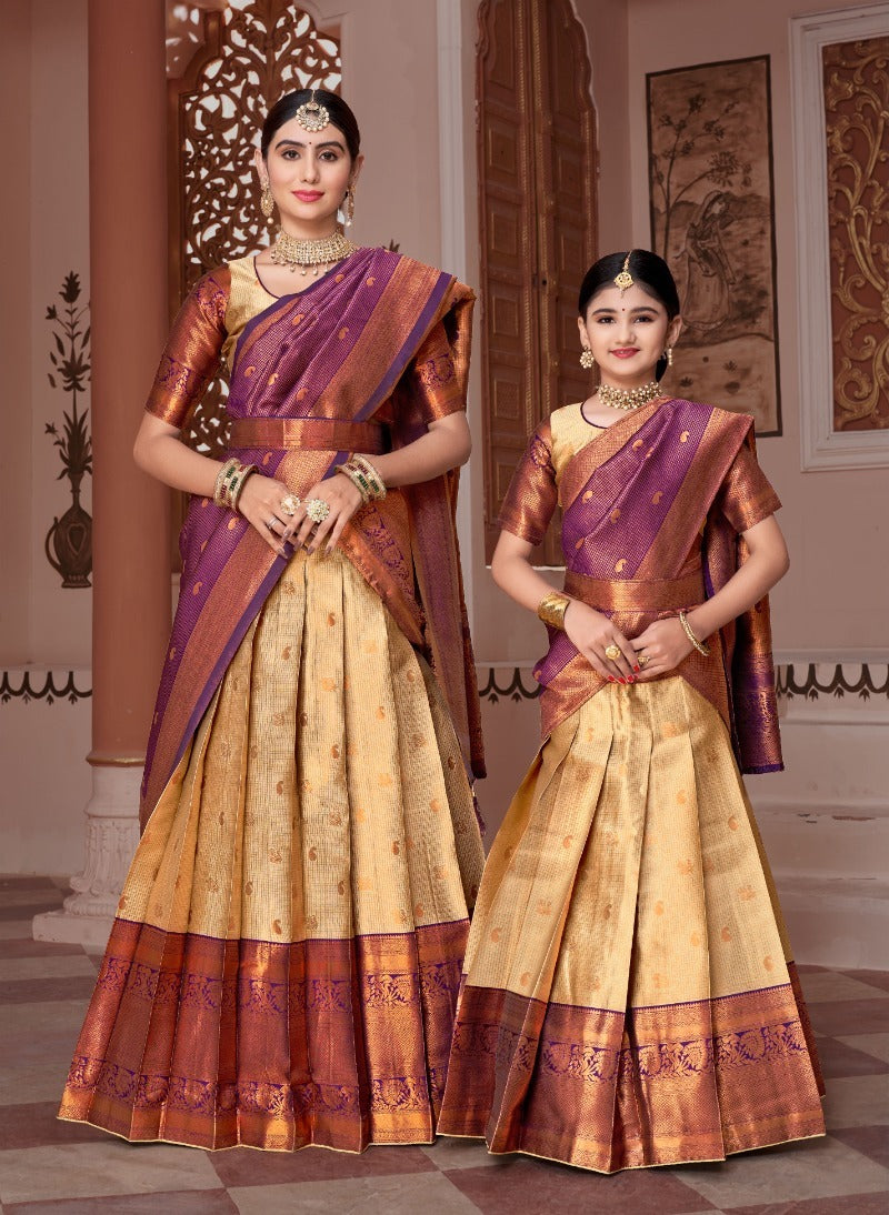 ReadyMade Art Silk Lehenga With Silk Duppatta ( Mother and Daughter )