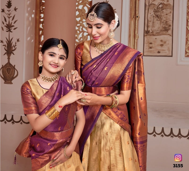 ReadyMade Art Silk Lehenga With Silk Duppatta ( Mother and Daughter )