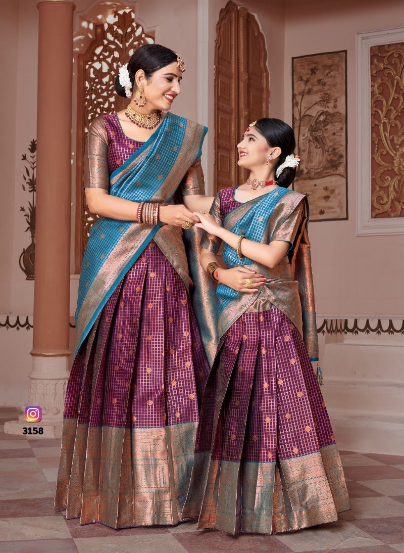 ReadyMade Art Silk Lehenga With Silk Duppatta ( Mother and Daughter )