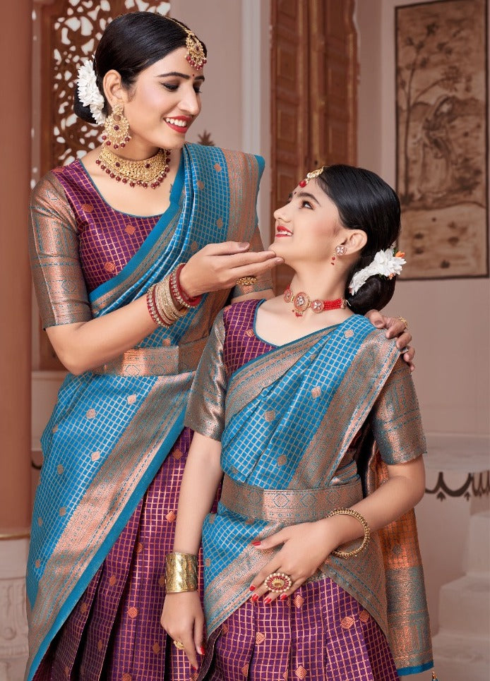 ReadyMade Art Silk Lehenga With Silk Duppatta ( Mother and Daughter )