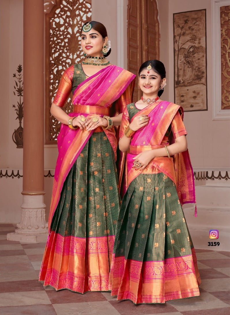 ReadyMade Art Silk Lehenga With Silk Duppatta ( Mother and Daughter )