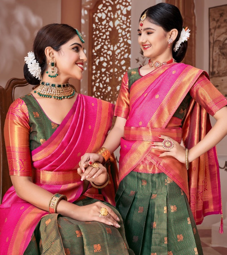 ReadyMade Art Silk Lehenga With Silk Duppatta ( Mother and Daughter )