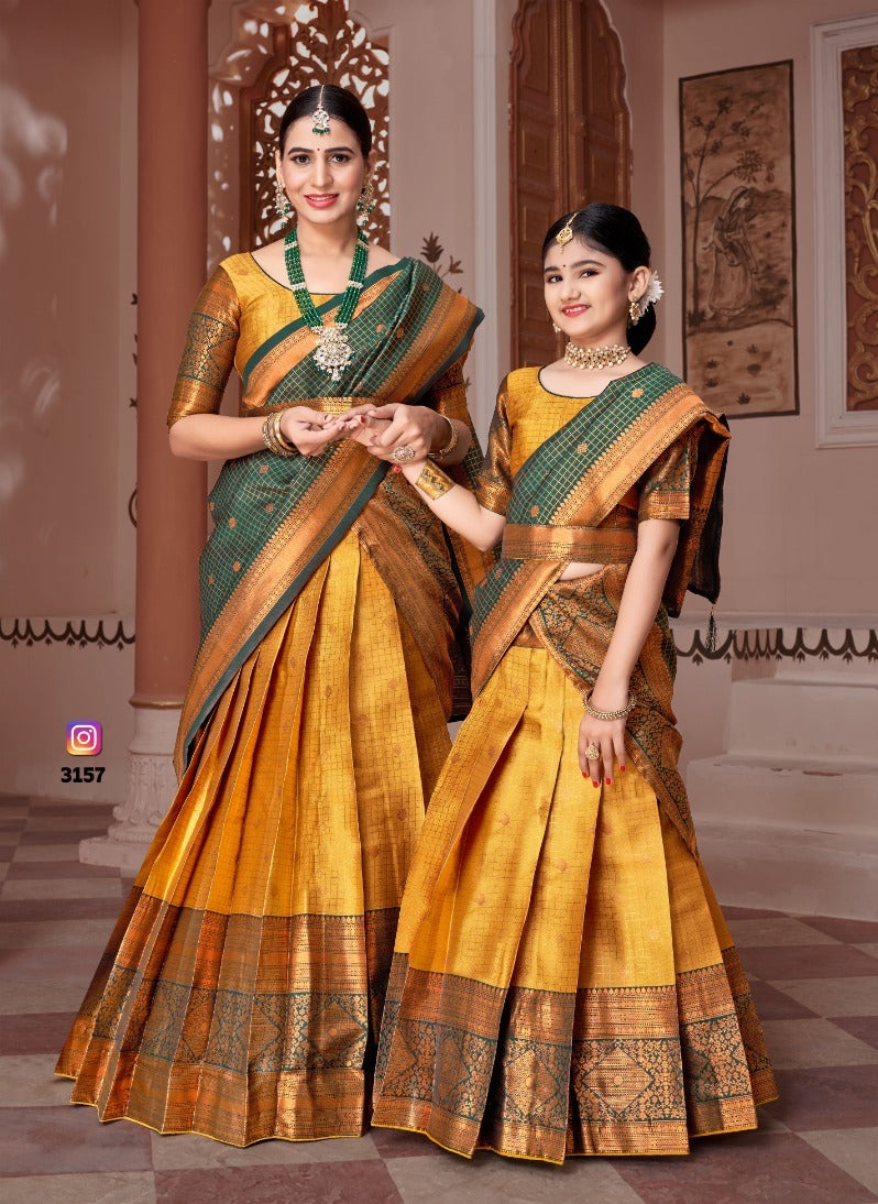 ReadyMade Art Silk Lehenga With Silk Duppatta ( Mother and Daughter )