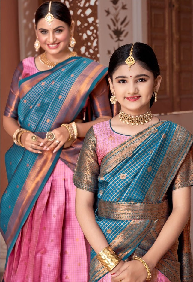 ReadyMade Art Silk Lehenga With Silk Duppatta ( Mother and Daughter )