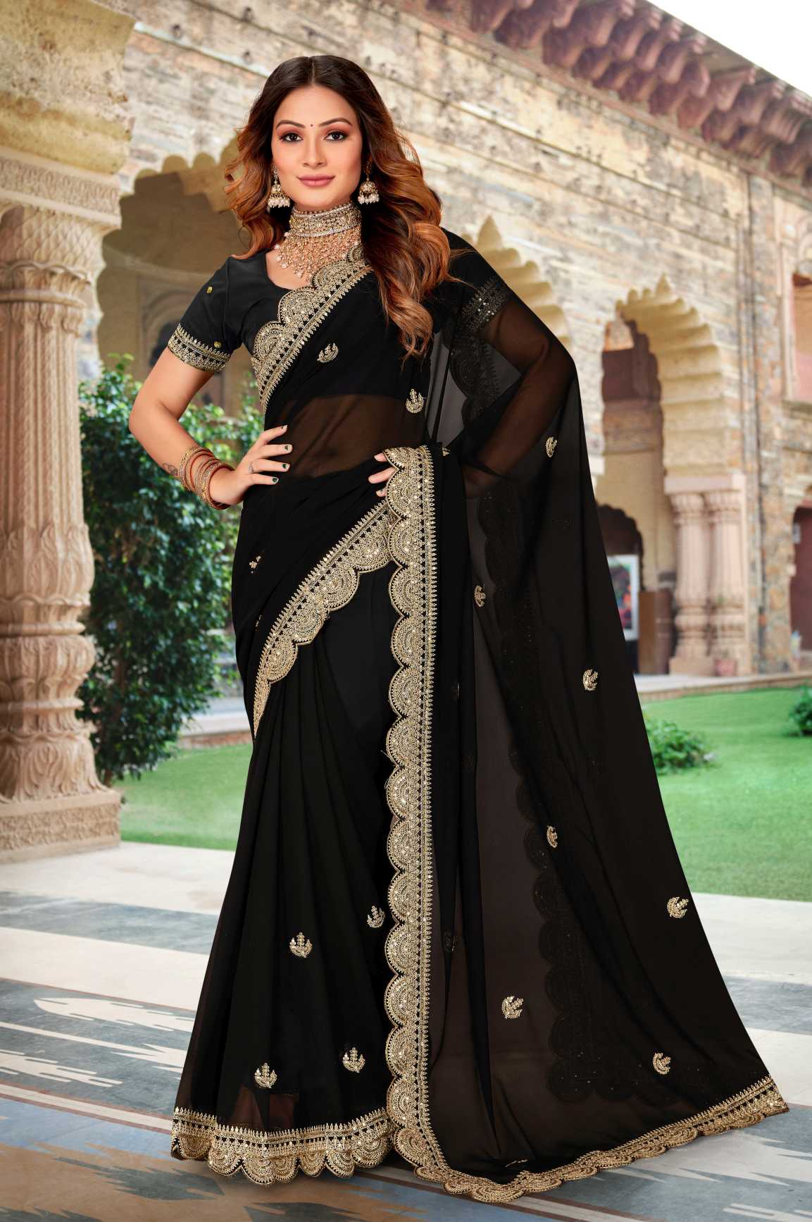 Georgette Silk Saree With Embroidery Work