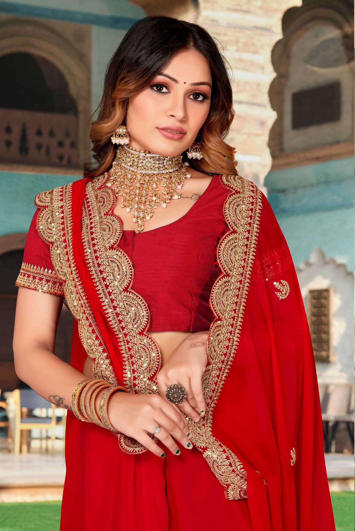 Georgette Silk Saree With Embroidery Work