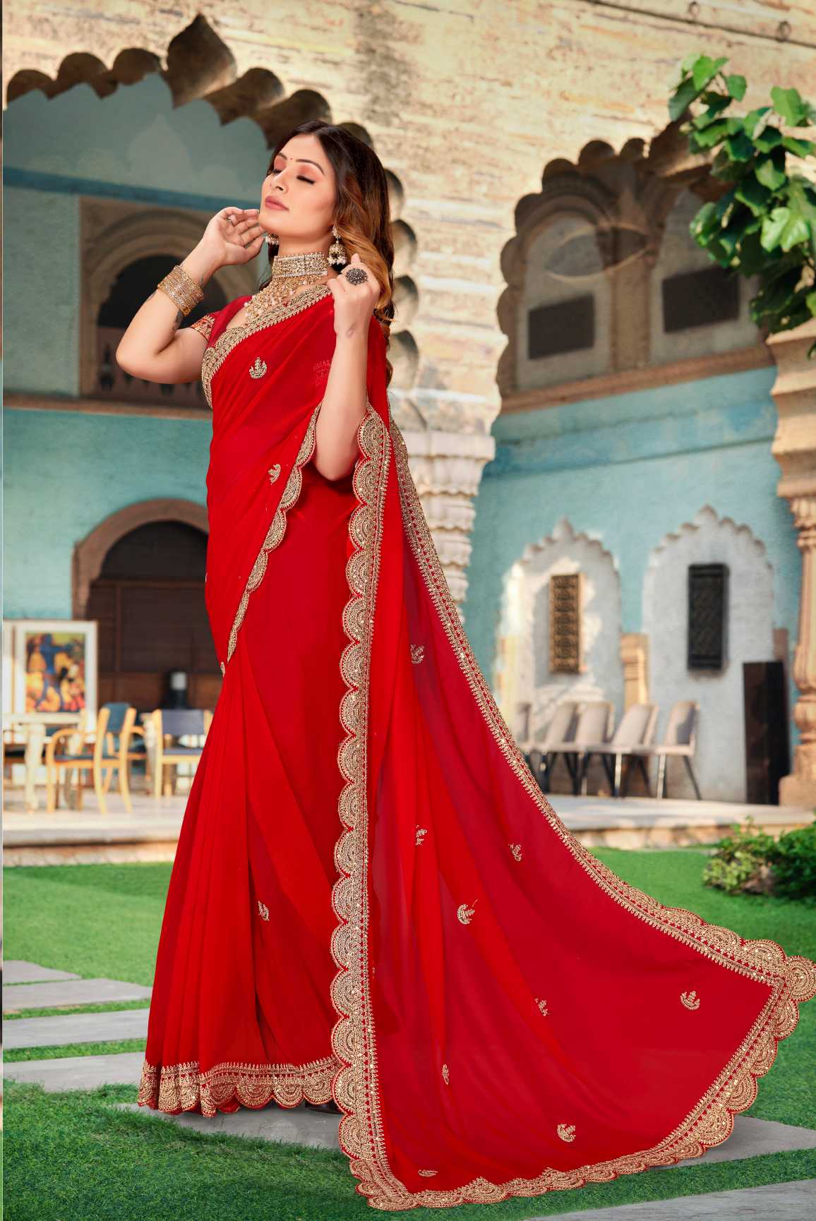 Georgette Silk Saree With Embroidery Work