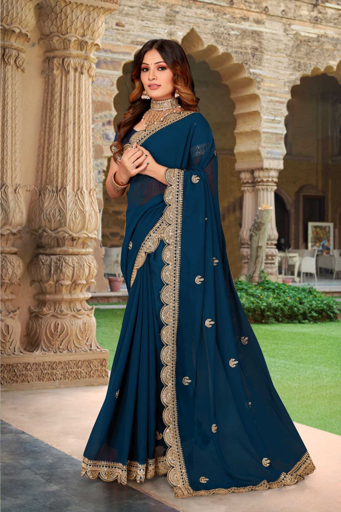 Georgette Silk Saree With Embroidery Work