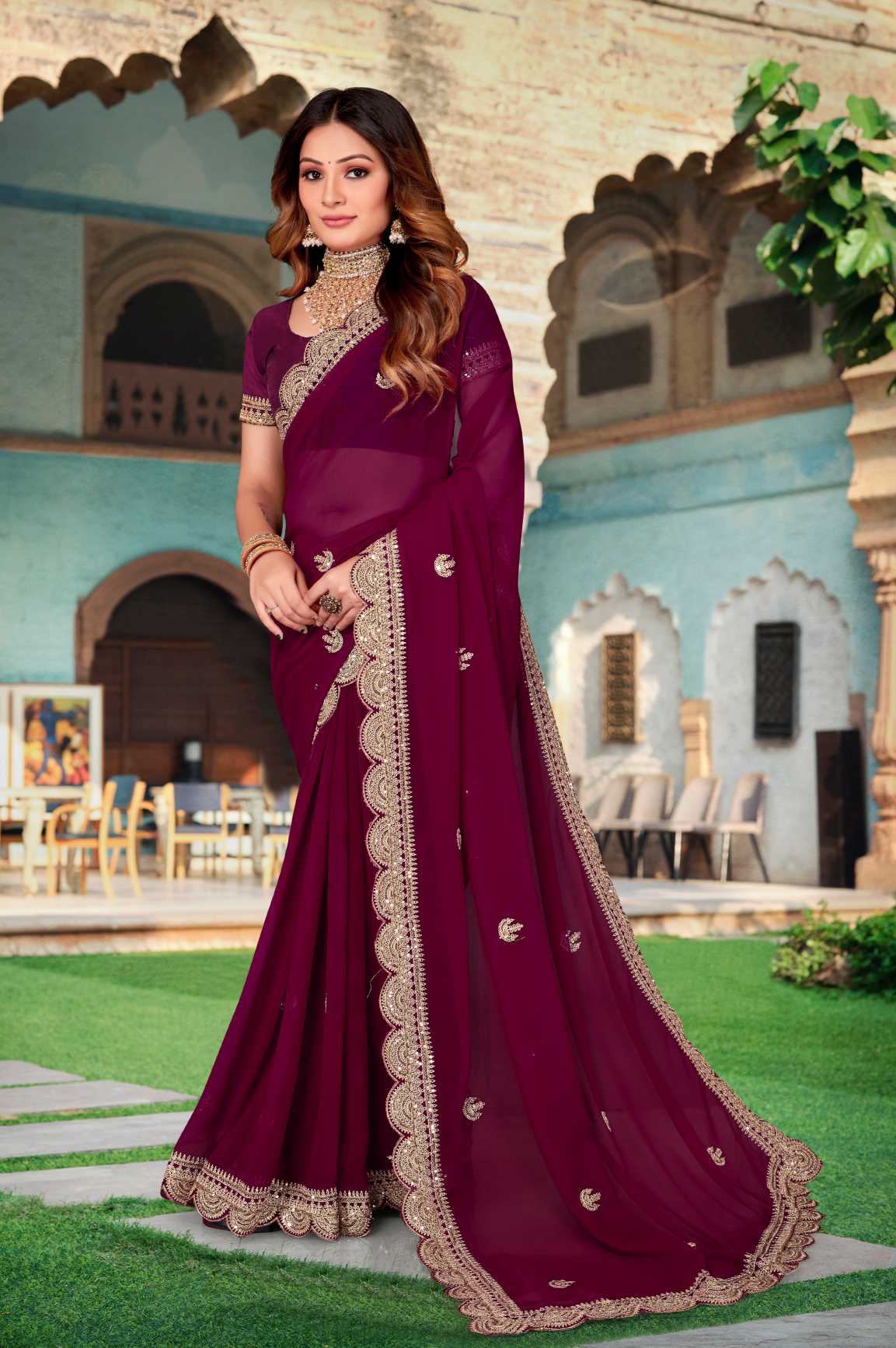 Georgette Silk Saree With Embroidery Work