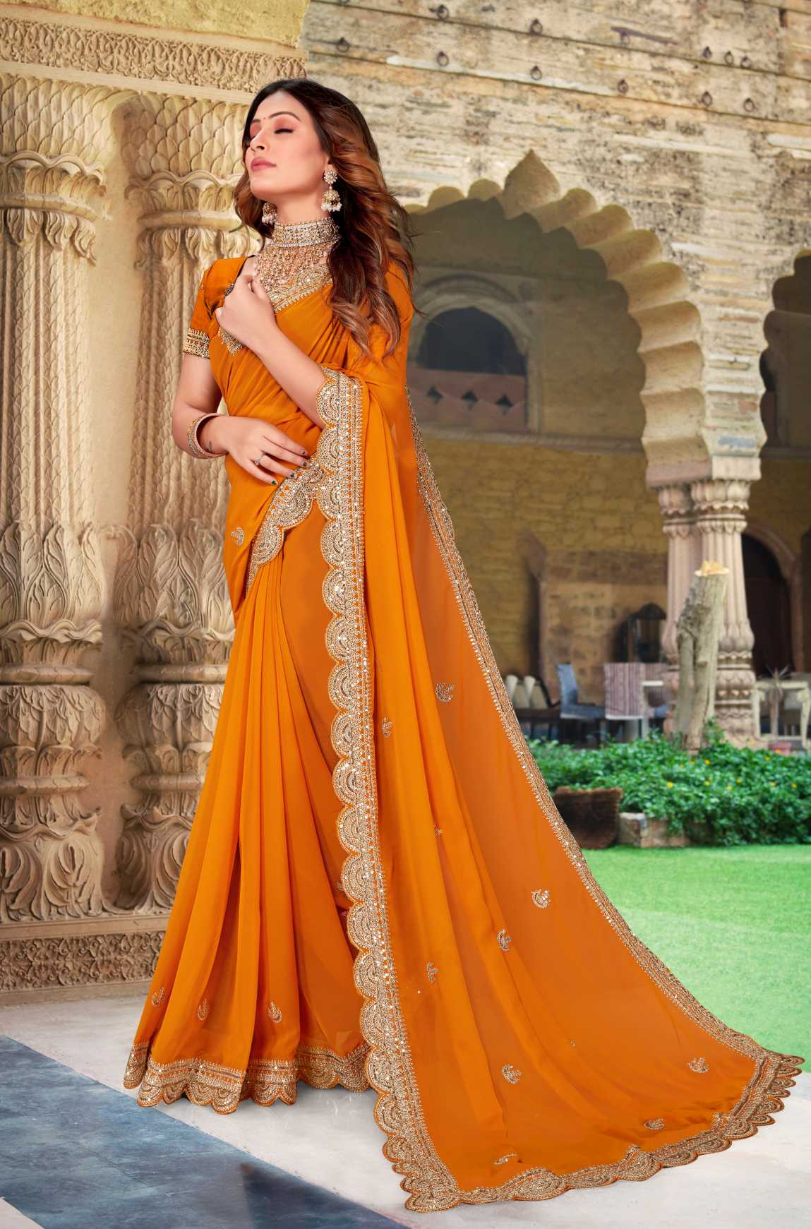 Georgette Silk Saree With Embroidery Work