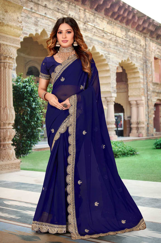 Georgette Silk Saree With Embroidery Work