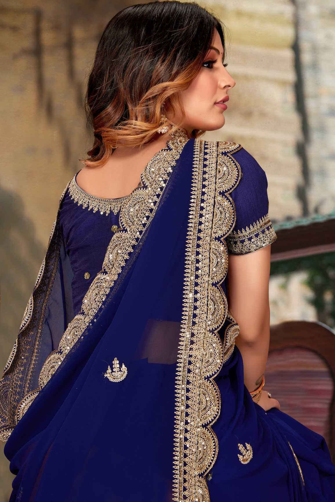 Georgette Silk Saree With Embroidery Work