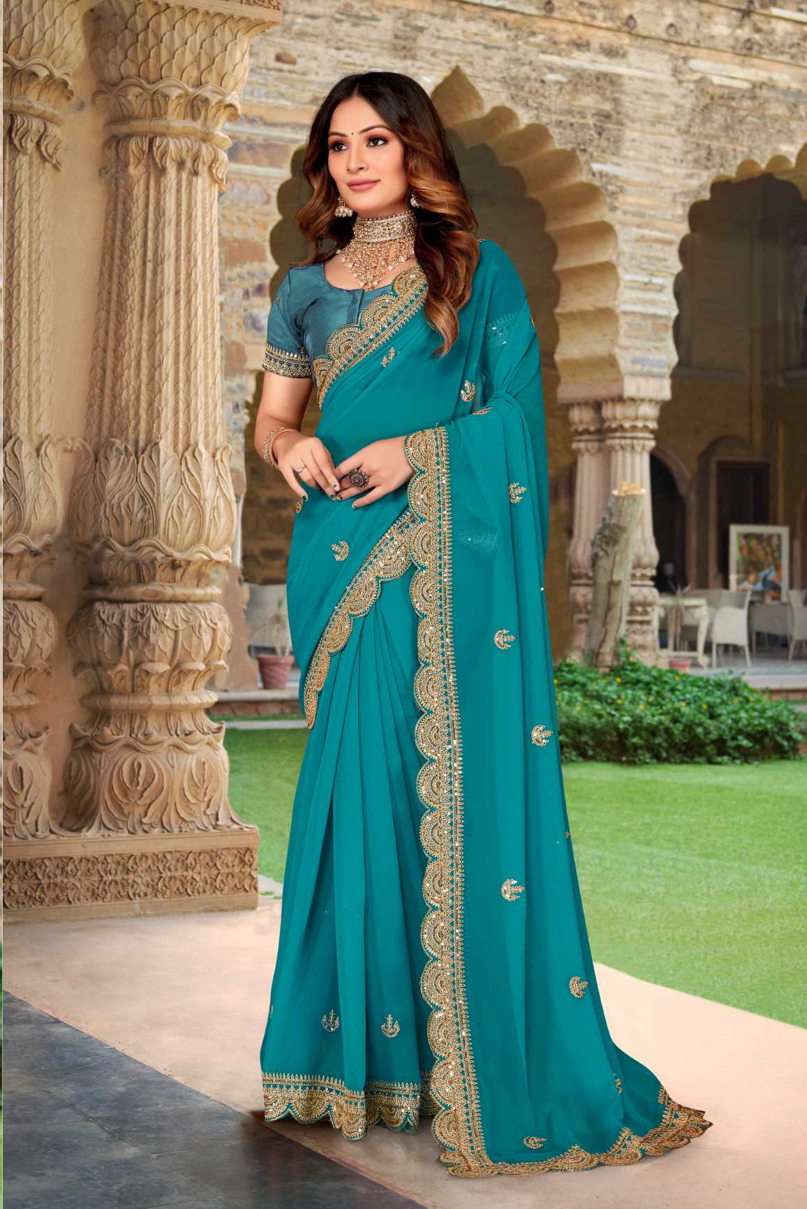 Georgette Silk Saree With Embroidery Work