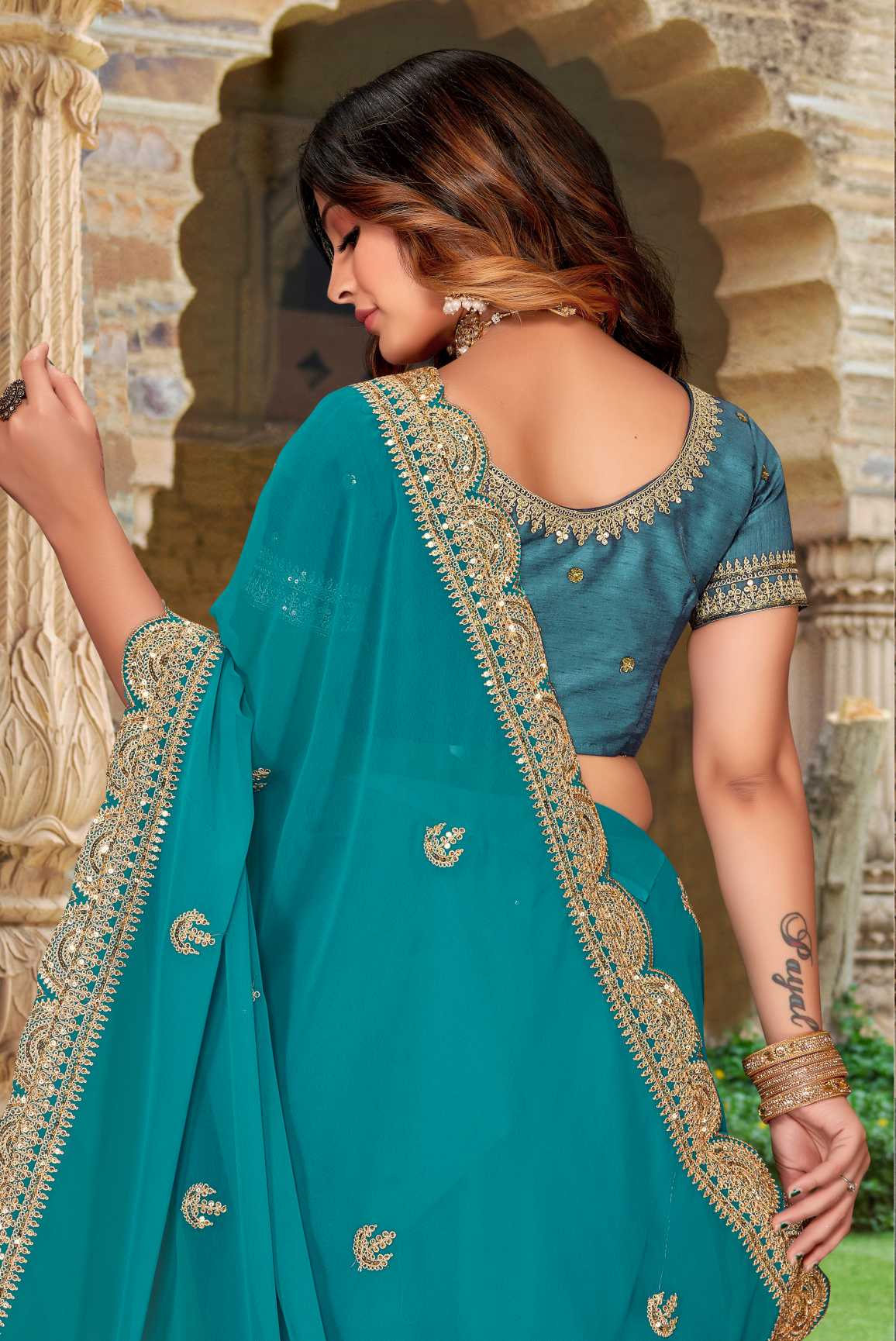 Georgette Silk Saree With Embroidery Work