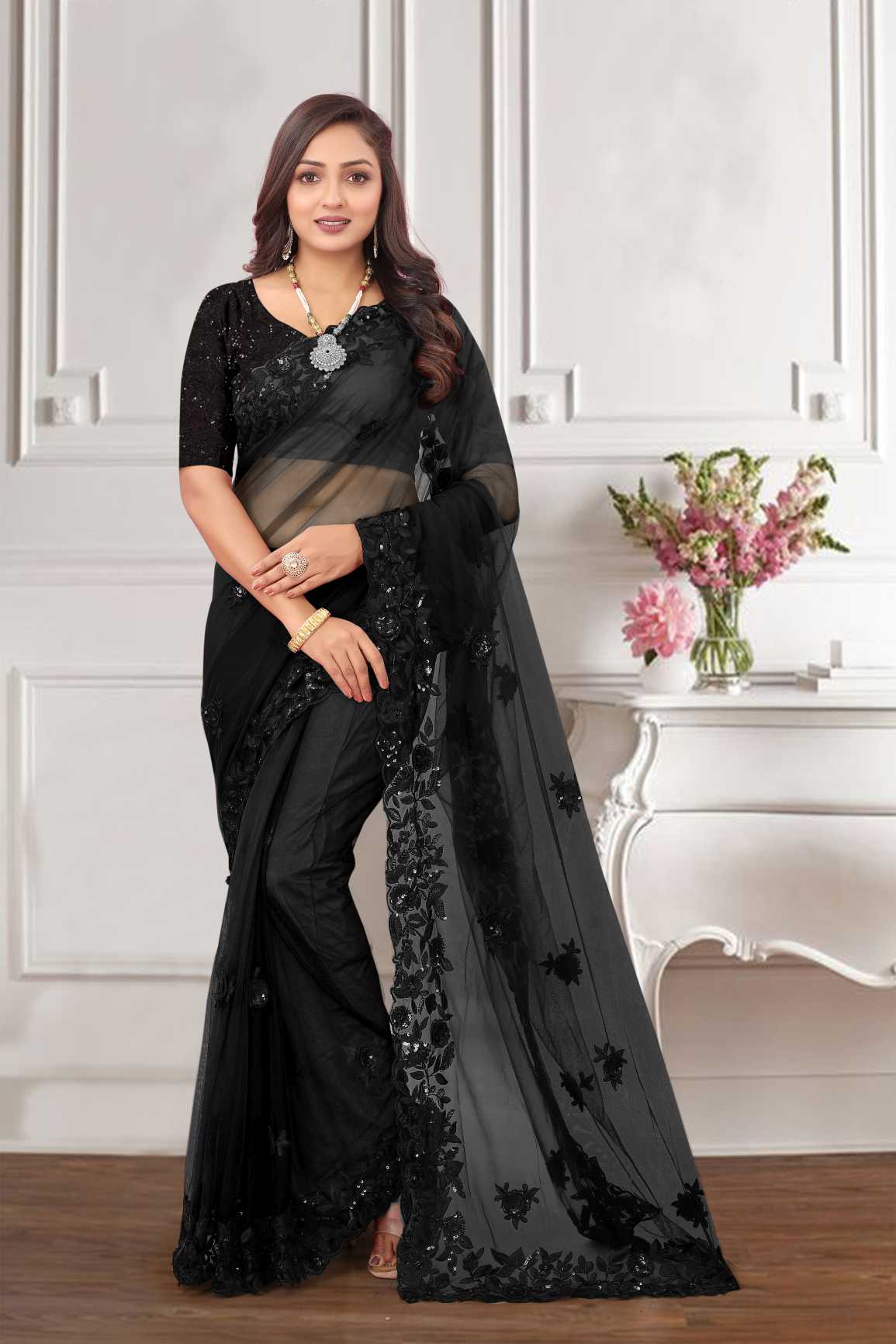 Georgette Silk Saree With Embroidery Work