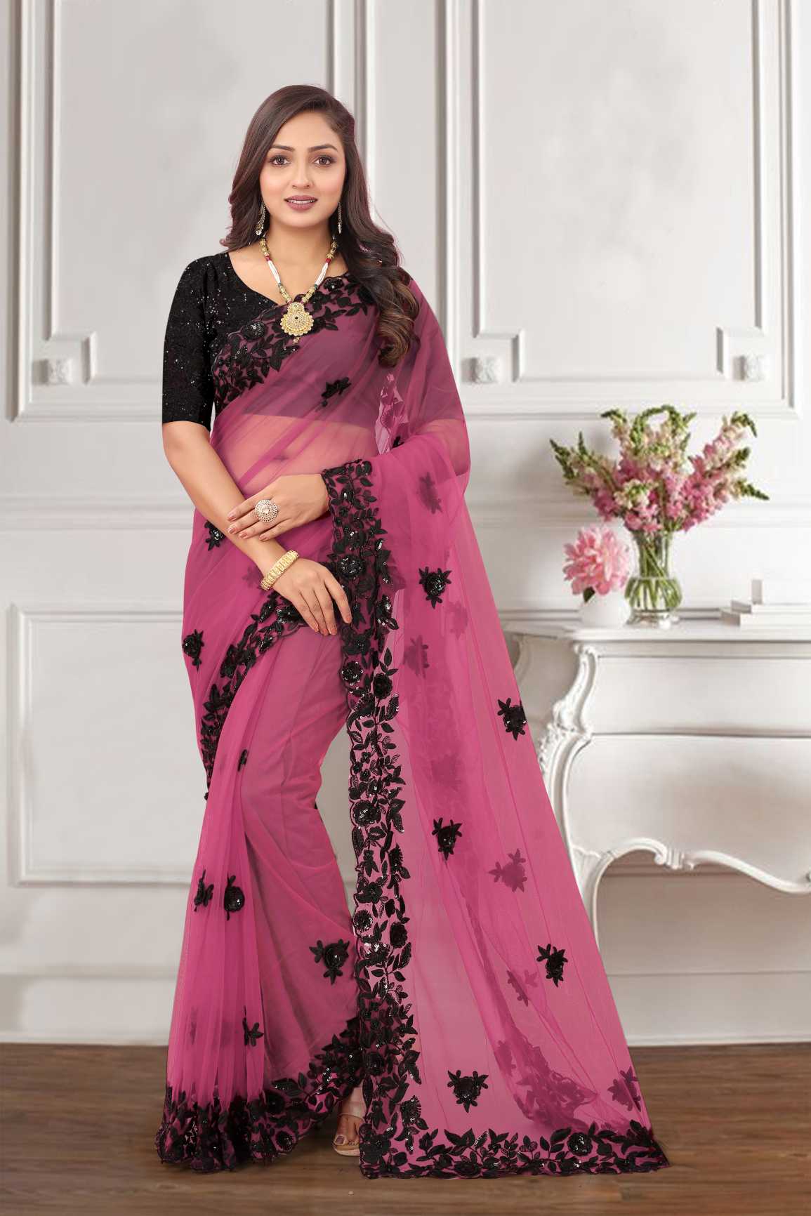 Georgette Silk Saree With Embroidery Work