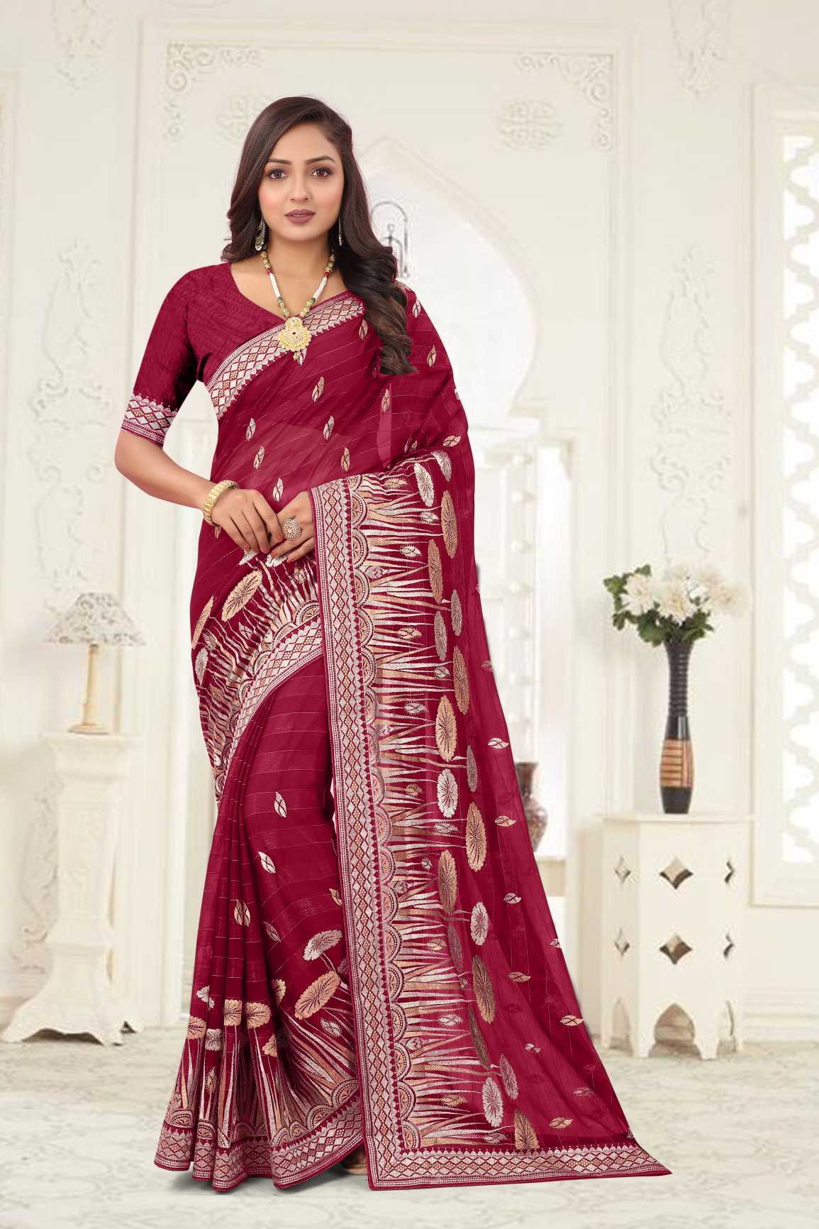 Georgette Silk Saree With Embroidery Work