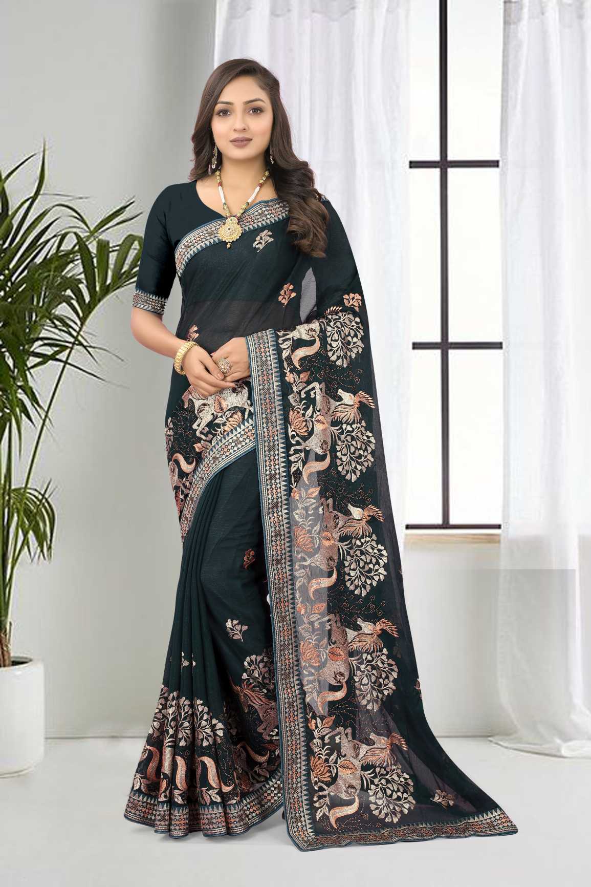 Georgette Silk Saree With Embroidery Work