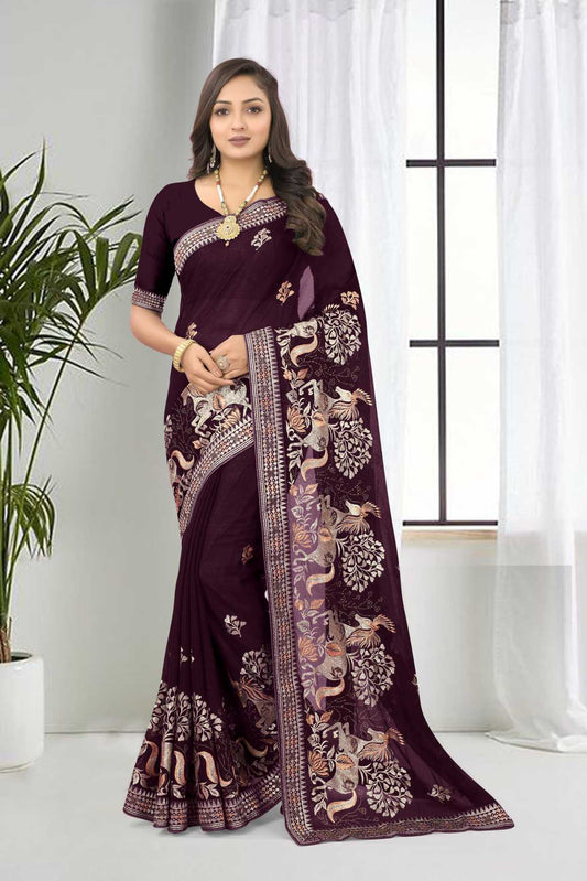 Georgette Silk Saree With Embroidery Work