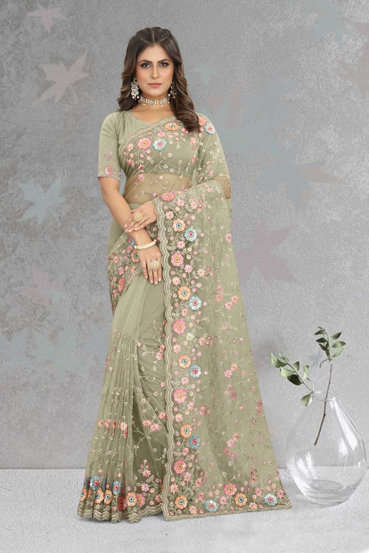 Georgette Silk Saree With Embroidery Work