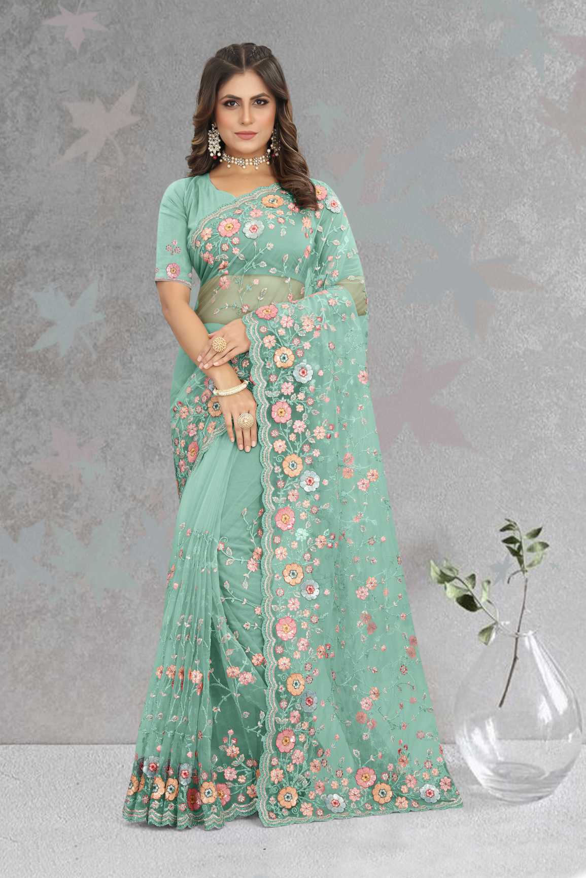 Georgette Silk Saree With Embroidery Work