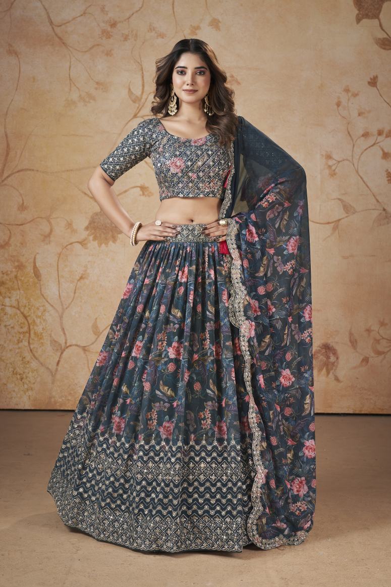 New Semi Stitiched Georgette Lehenga Choli