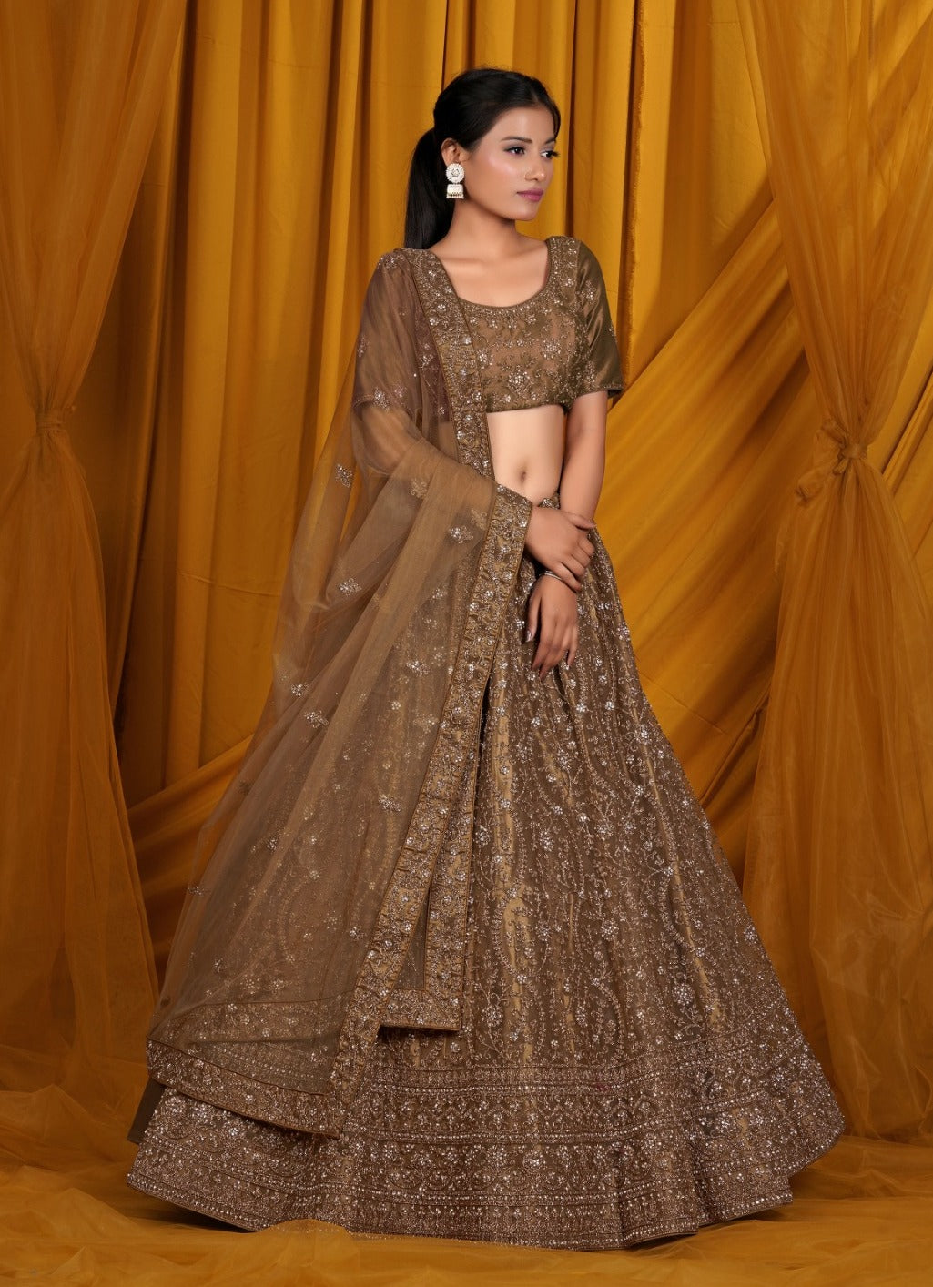 New Semi Stitiched Netted Lehenga Choli